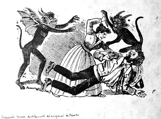 Mujer inducida por los demonios, ca. 1900, grabado, José Guadalupe Posada, Colección Blaisten