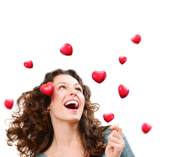 Beauty Young Woman Catching Valentine Hearts Foto Shutterstock