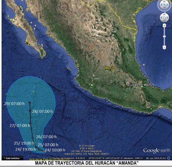 Mapa pronostico de la trayectoria del Huracán / Foto: @Conagua_clima