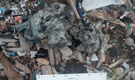 Al fundirse, los desechos plásticos se funden con rocas y otros materiales que se encuentran en las playas. Foto: Patricia Corcoran