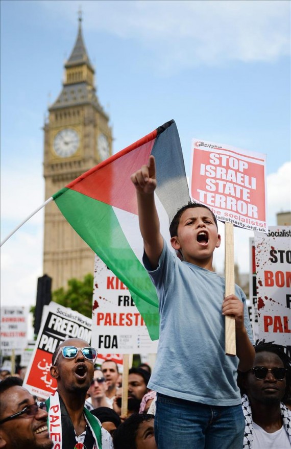 Un joven protesta a las puertas del parlamento en Londres. Foto: EFE