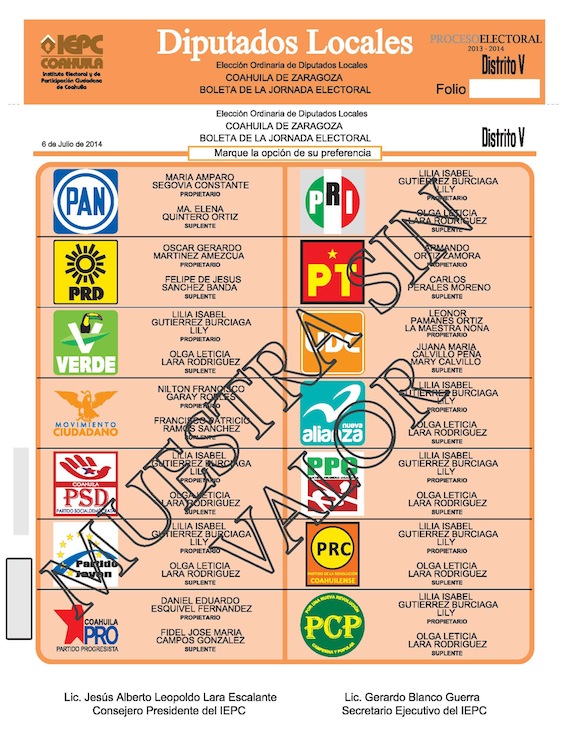 Boleta que utilizará el Distrito 5. Imagen: IEPC