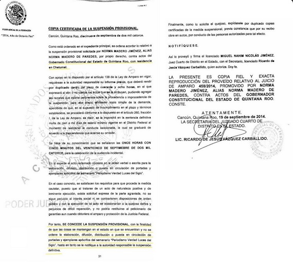 Luces del Siglo mostró el documento que el Juez emitió. Foto: Twitter Luces del Siglo