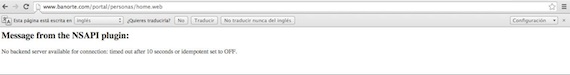 El acceso al portal de Banorte no era posible. Foto: Especial. 
