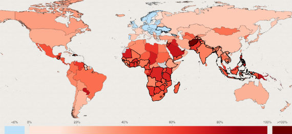 Mapa del % de casos de muerte o discapacidad por enfermedades crónicas en menores de 60 años. Imagen: CFR