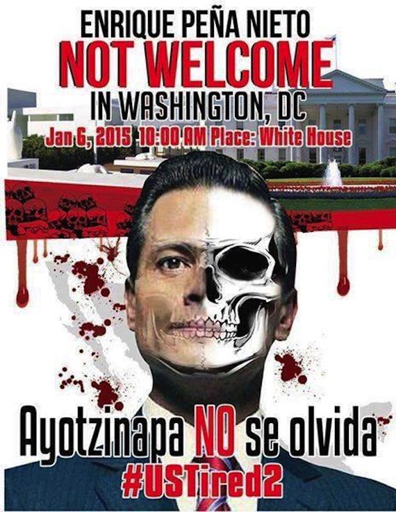 Uno de los carteles que llaman a protestarse por la visita de EPN a Washington. Foto: #USTired2