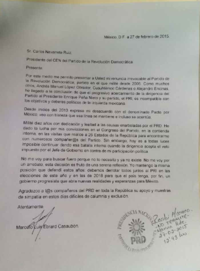 Carta De Ebrard Enviada a La Dirigencia Del Prd Foto Twitter