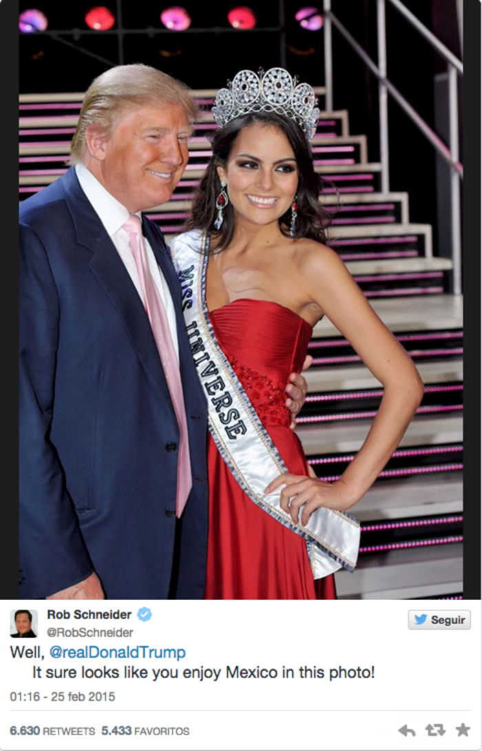 “Bueno, @realDonaldTrump. En esta foto se ve claramente que disfrutas México", escribió el actor como leyenda de la imagen que publicó en su cuenta de la red social Twitter.