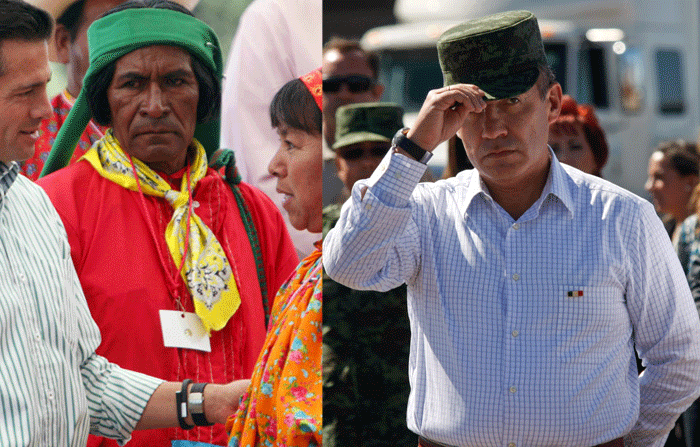 Uno con promesas, otro con quepí militar. Así ha sido el paso de los últimos presidentes de México por la Tahahumara. Fotos: Cuartoscuro