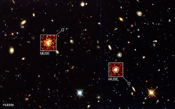 La Imagen De Fondo De Esta Composición Muestra La Imagen Del Telescopio Espacial Hubble De Nasaesa De La Región Conocida Como El Campo Profundo Sur Del Hubble Foto Eso