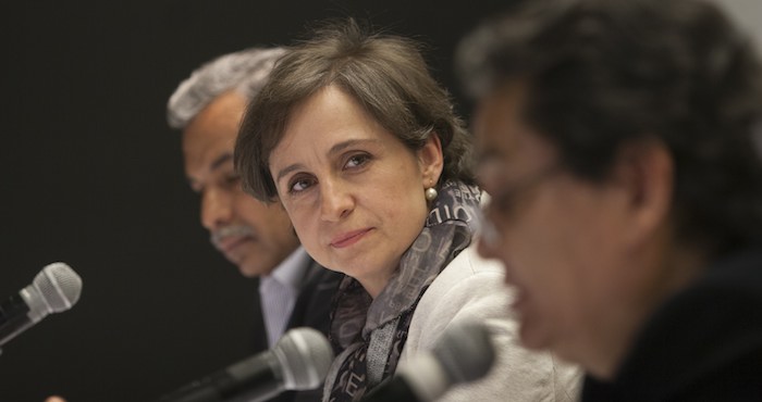 La periodista, Carmen Aristegui, en la presentación del libro "Manuel Buendía. Foto: Cuartoscuro