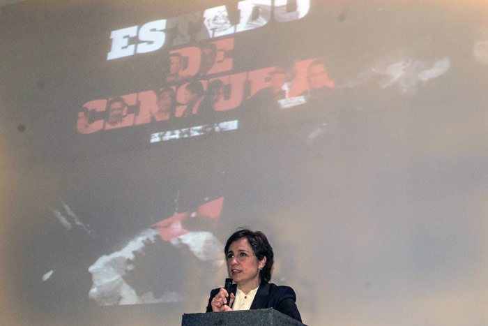 Aristegui hoy, en la presentación del informe de Artículo 19. Foto: Ariana Pérez, SinEmbargo