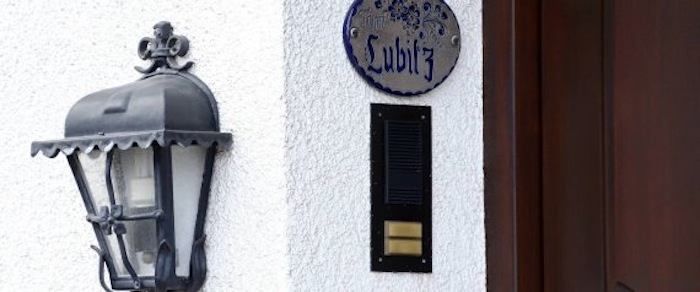 A nameplate is pictured by the entrance to the house believed to belong to crashed Germanwings flight 4U 9524 co-pilot Lubitz in Montabaur