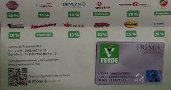 Tarjetas de descuento del Partido Verde. Foto: Especial