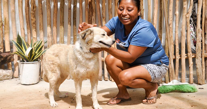 Marbella es una vecina de la colonia Invasores cerca de Playa del Carmen y adoptó a Pelusa para que viva con ella y sus dos hijos. Foto: IFAW.