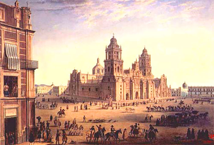 La Catedral novohispana y la Plaza central.