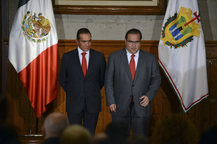 El Fiscal de Veracruz Luis Ángel Bravo Contreras junto al Gobernador Javier Duarte de Ochoa. 25 de febrero de 2014. Foto: Cuartoscuro.