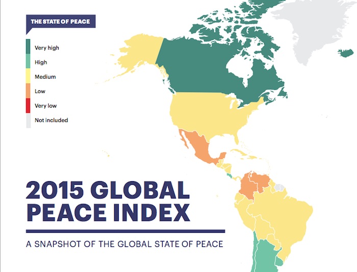 México es el país más violento de Centro América y el Caribe, y el segundo en toda América Latina. Foto: Índice de Paz Global.