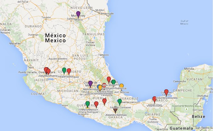 El mapa de las agresiones del pasado 7 de junio. Imagen: Especial.