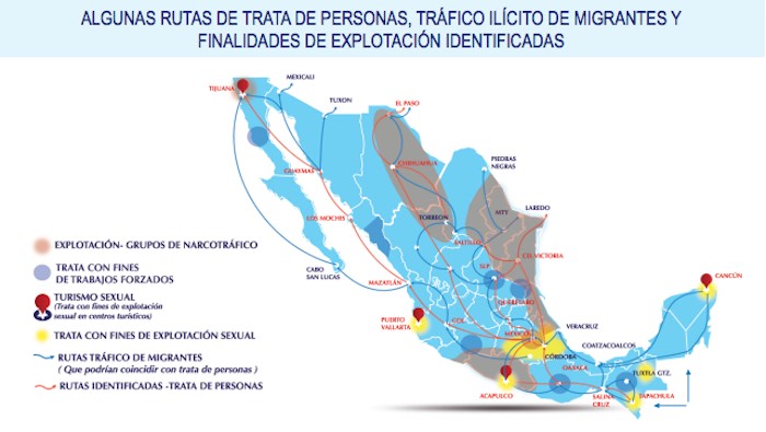 Las rutas de la trata de personas elaborada por la ONU.