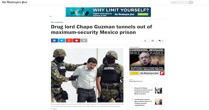 Medios Internacionales destacan la segunda huída de "El Chapo". Foto: Especial