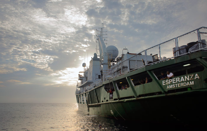 El barco Esperanza, con científicos mexicanos a bordo, en el Mar de Cortés. Foto: Greenpeace, cortesía