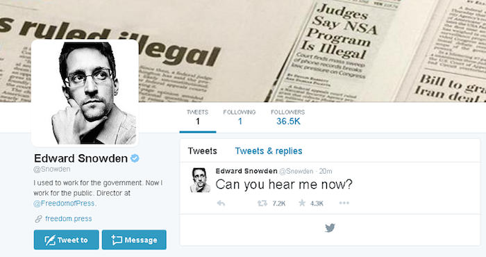 Snowden Abre Su Cuenta De Twitter Con El Mensaje pueden Oírme Ahora