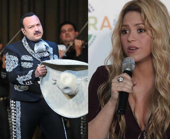 En cantante de bolero ranchero, Pepe Aguilar, y la intérprete pop Shakira. Foto: Notimex