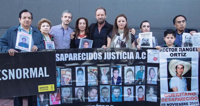 Sting se reunió con familiares de desaparecidos, ante quienes dijo que la aparente indiferencia de las autoridades ante una situación que ha llegado a niveles epidémicos en México. Foto: Amnistía Internacional