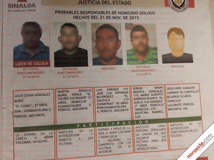 La PGJE difundió la imagen de los presuntos sospechosos del asesinato de dos personas en Novolato. Foto: Noroeste