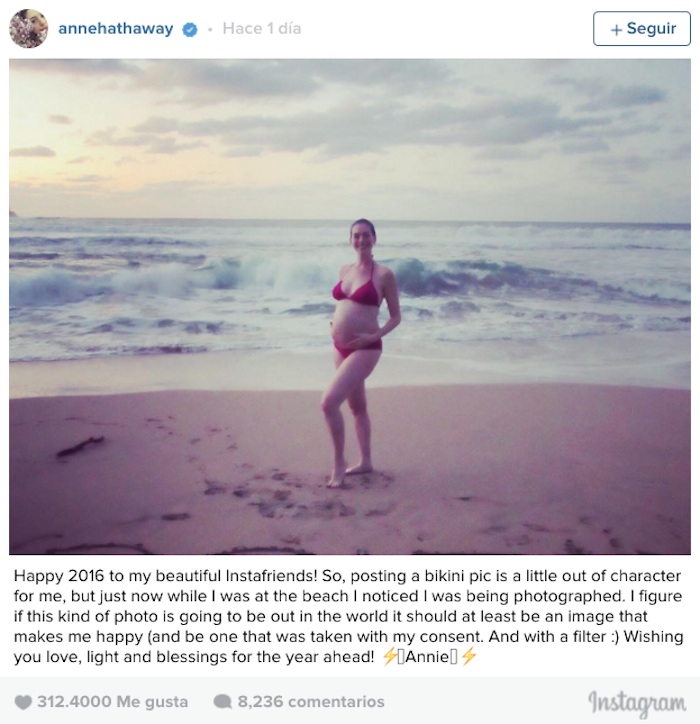 Anne Hathaway Presume Embarazo Foto Instagram