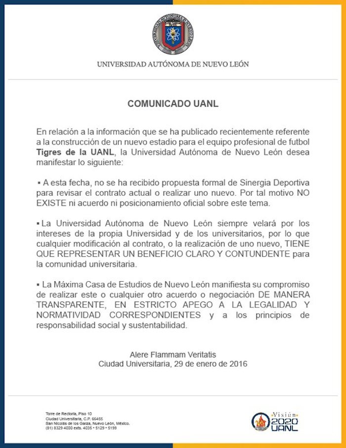 Comunicado Uanl Foto Twitter Vía uanl