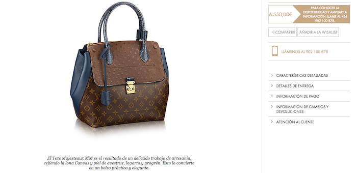 Foto: Captura de pantalla del sitio web de Louis Vuitton.