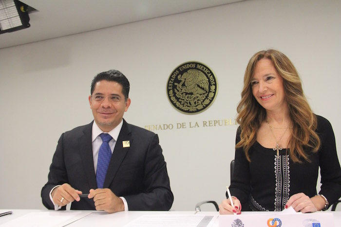 La Copresidenta De La Comisión La Eurodiputada Teresa Jiménez becerril Y El Copresidente De La Parte Mexicana El Senador Del Prd Rabindranath Salazar Solorio Foto Luis Barrón Sinembargo