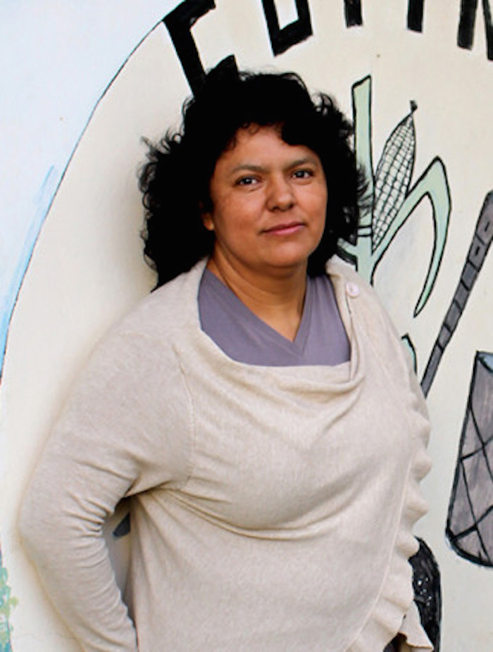 Berta Caceres Stands at the Copinh the Council of Popular and Indigenous Organizations of Honduras Offices in La Esperanza Intibucá Honduras Where She Copinh Have Organized a Two Year Campaign to Halt Construction on the Agua Zarca Hydroelectric Project That Poses Grave Threats to Rio Blanco Regional Environment River and Indigenous Lenca People