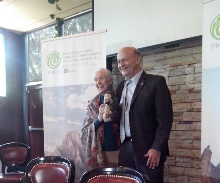 Jane Goodall y Lorenzo Rosenzweig en conferencia de prensa en la Ciudad de México. Foto: SinEmbargoMx.