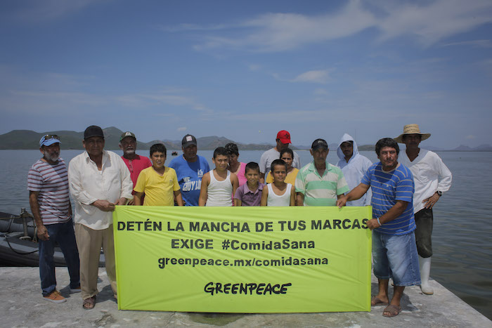 Activistas De Greenpeace En La Visita el Huitussi a Bordo Del Buque Esperanza En Agosto Pasado Donde Los Pobladores Denunciaron El Impacto a La Actividad Pesquera Debido Al Uso De Fertilizantes Y Agrotóxicos Que Se Vierten En Los Campos De Cultivo Por Parte De Las Empresas Como Bimbo Maseca Herdez La Costeña Y Bachoco Provocando La Muerte De Peces Y Camarones Foto Cuartoscuro