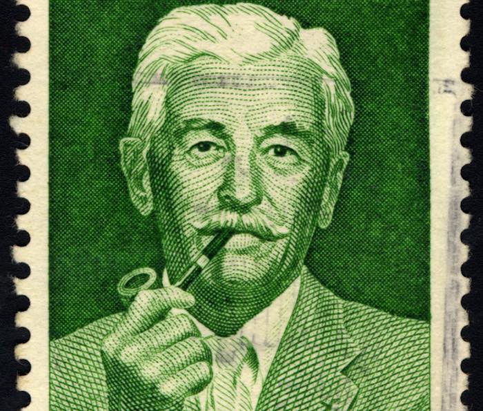 En la imagen, una estampilla, imprimida en 1987 en los Estados Unidos, muestra al escritor William Faulkner (1897-1962).