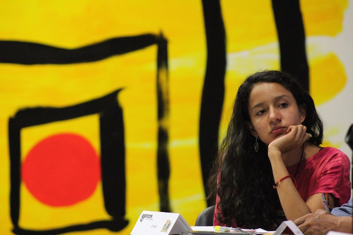 Berta Zúñoga Durante El Foro la Lucha De Berta Cáceres La Lucha De Los Pueblos Realizado En La Facultad De Economía De La Unam Foto Luis Barrón