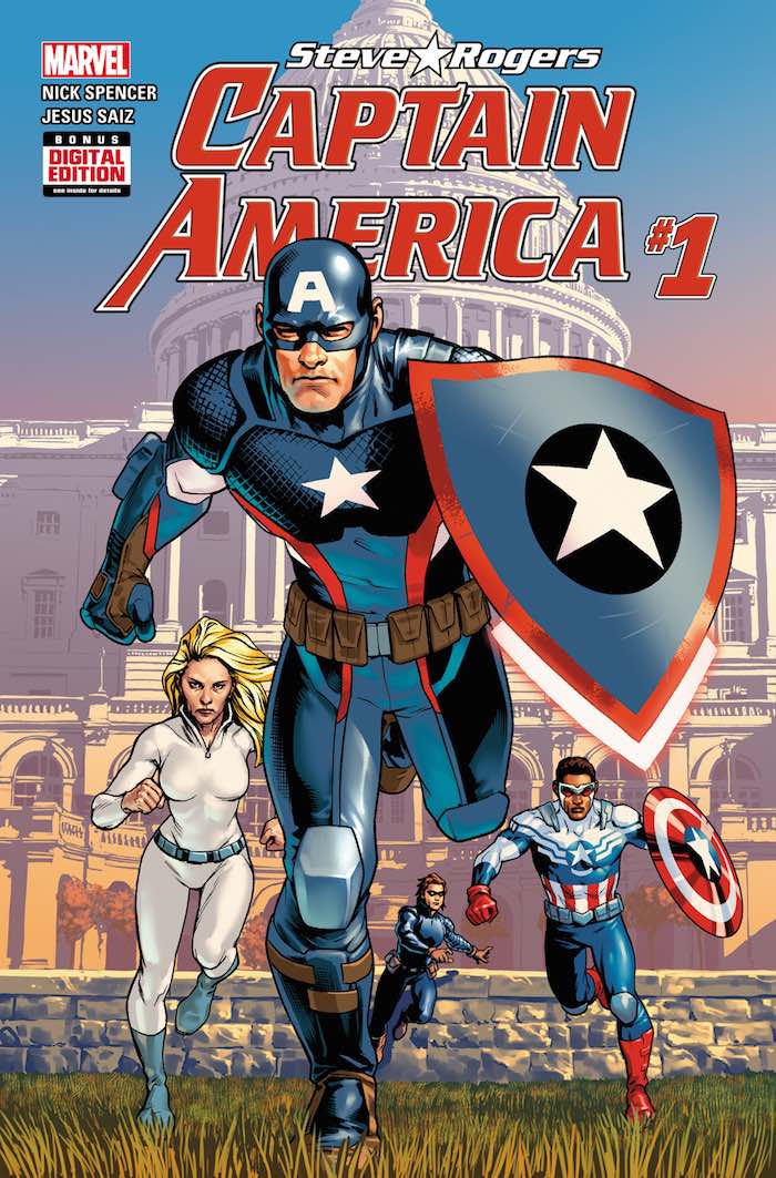 Portada de "Captain America: Steve Rogers #1", por Nick Spencer y Jesus Saiz, que salió a la venta el miércoles 25 de mayo del 2016. Imagen: Marvel vía AP