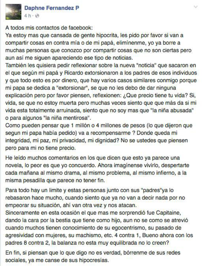 La Carta De Daphne En Sus Redes Sociales Imagen Facebook