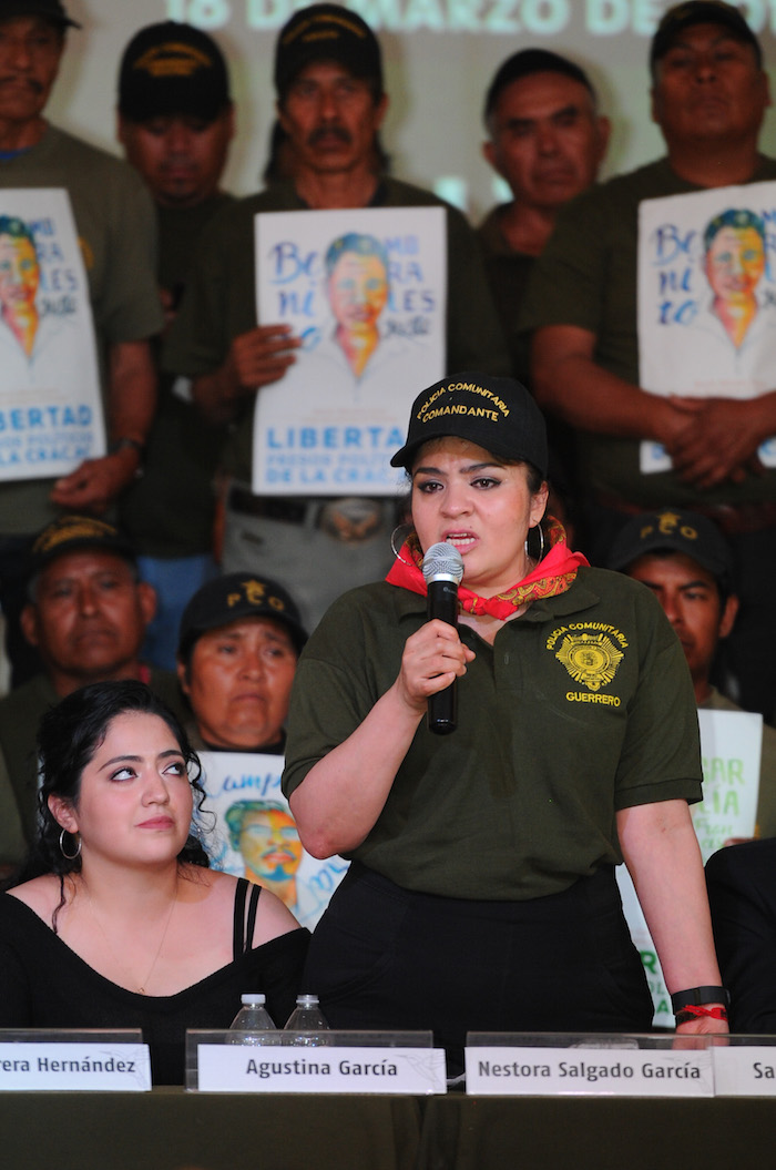 Al quedar en libertad, Nestora Salgado ofreció una conferencia de prensa en el Centro Agustín Prodh. Foto: Cuartoscuro