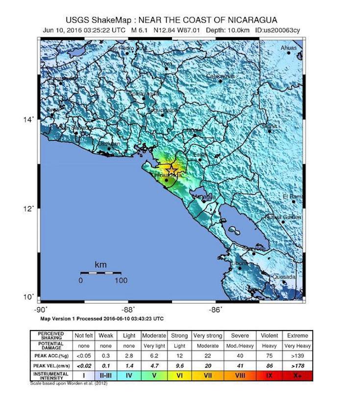 Mapa Cedido Por El Servicio Geológico De Estados Unidos Que Muestra La Ubicación De Un Terremoto De Grados Hoy Jueves De Junio De En Puerto Morazán nicaragua Foto Efecortesía Usgs