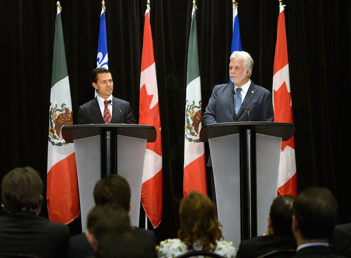 Ayer el Presidente Enrique Peña Nieto y el Primer Ministro de Quebec Philippe Couillerd ofrecieron una conferencia de prensa. Foto: Presidencia 