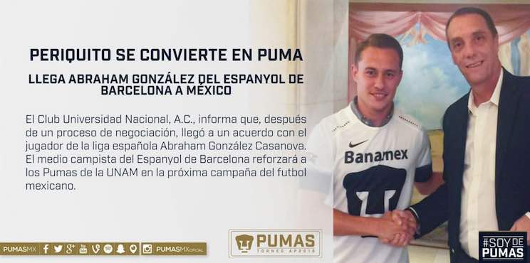 Tweet De pumasmx Anunciando La Llegada Del Español a Sus Filas