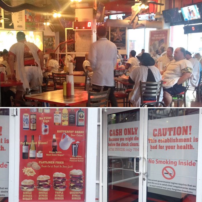 El Heart Attack Grill En Las Vegas Viejas Es Eu por Qué No Hacer Una Alegoría a La Obesidad Aquí Entras Con Una Bata De Hospital Y Sales Con Algunos Kilos De Más Y Para Comprobarlo Afuera Hay Una Enorme Báscula Foto Daniela Medina Sinembargo