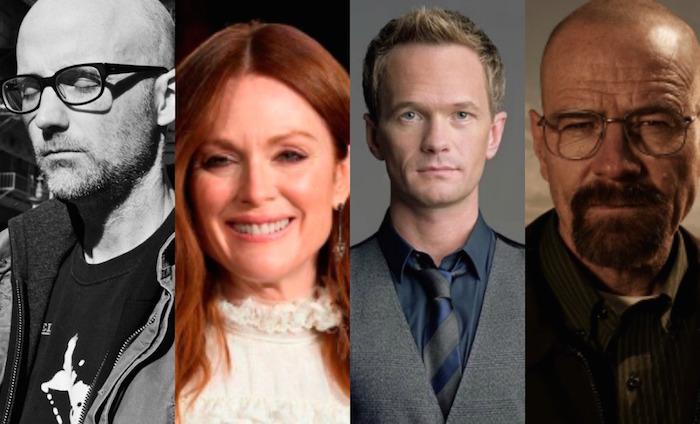 El músico Moby y los actores Julianne Moore, Kerry Washington y  Bryan Cranston. Foto: Especial