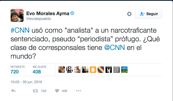 Morales acusa a CNN de no desmentir la existencia de su supuesto hijo. Foto especial