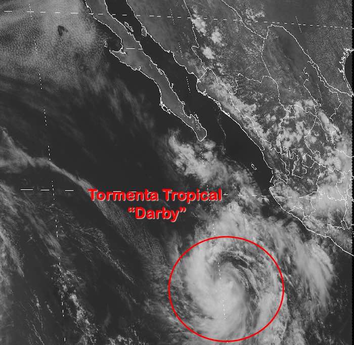 La tormenta tropical Darby refuerza el potencial de lluvias intensas en el occidente del país. Foto: SMN.