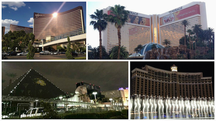 Algunos de los hoteles más famosos. Wynn y Encore, Mirage, Luxor y Bellagio. Foto: Daniela Medina, SinEmbargo